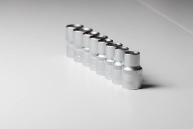  Eight socket wrenches isolated on a white background. High quality photo