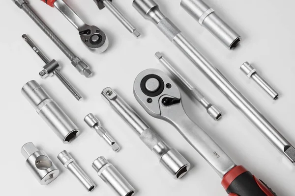 Open End Wrenches Various Sizes Various Hexagonal Sockets Composition White — Stock Photo, Image