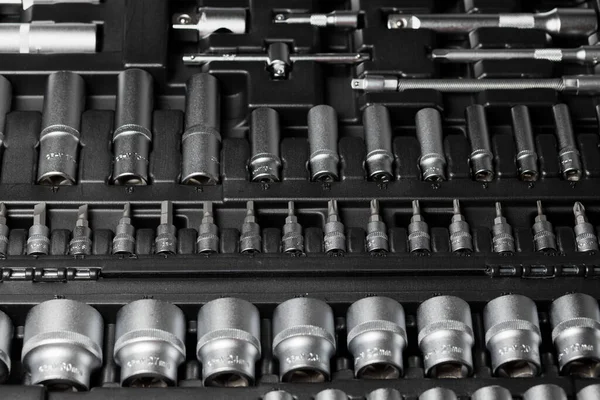 Large Set Tools Black Box Close Nozzles Different Sizes High — Stock Photo, Image