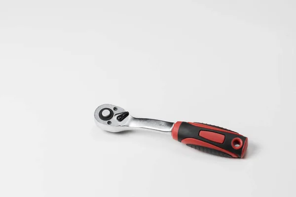 Tool One Gray Metal Ratchet Wrench Red Black Plastic Handle — Stock Photo, Image