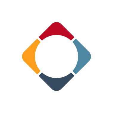çok renkli çerçeve logosu şablonu. Farklı yönlerde dört oklu Rhombus. Hisse Vektörü illüstrasyonu beyaz arkaplanda izole edildi.