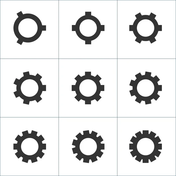 Cog wiel, mechanisme versnelling of instellingen pictogram set, Verzameling van hoge kwaliteit zwarte stijl vector pictogrammen. Stock Vector illustratie geïsoleerd op witte achtergrond. — Stockvector