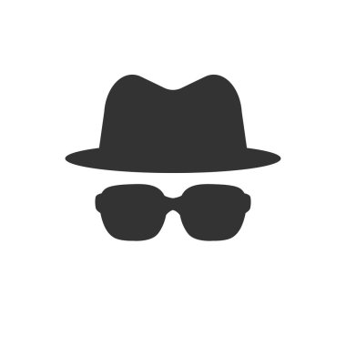 Siyah güneş gözlüğü ve casus şapkasının vektör çizimi. Stok vektör çizimi izole edildi