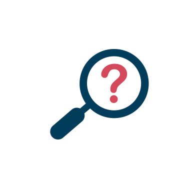 İçinde soru işareti olan büyüteç. SSS Arama simgesi. Bilgi Bulma simgesi aranıyor. Stok vektör çizimi izole edildi