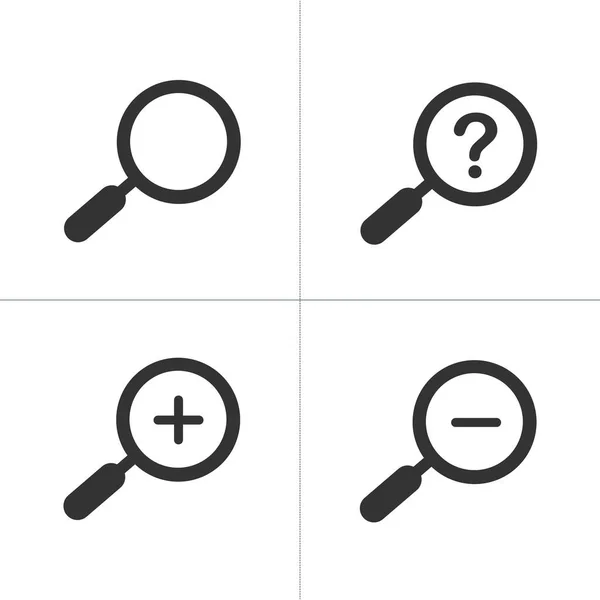 Vergrößerungsglas Icon Set Vorhanden Blang Faq Icons Erhöhen Und Verringern — Stockvektor
