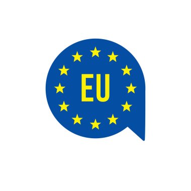 Avrupa Birliği bayrağı, kömür balonunda AB bayrağı. AB ürün garantisinde yapılan vektör çerçevede mavi bayrağı gösteriyor.