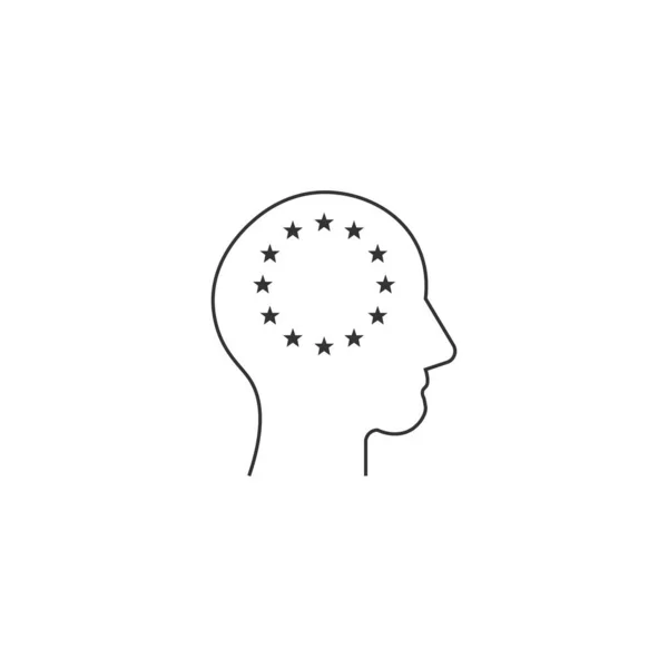 Circle stars inide head, euro stars. Thinking about europe. Editable stroke. Stock vector illustration isolated on white background — Stock vektor