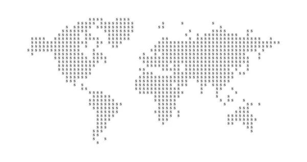 Dollár Világtérkép Amerikai Dollár Ikonjaiból Készült Világtérkép Elkülönített Készletvektor Illusztráció — Stock Vector