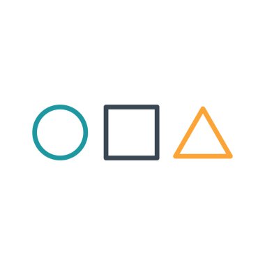 Farklı renklerde üçgen, kare daire ve eşkenar dörtgen ile basit doğrusal geometrik logo şablonu. Hisse Vektörü illüstrasyonu beyaz arkaplanda izole edildi.