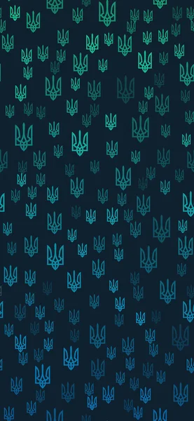 Blauw naadloos patroon van drietand op schild. Wapen van Oekraïne telefoon achtergrond. — Stockvector