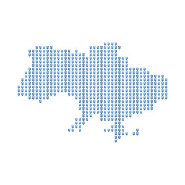 Tryzub Ukrayna arması ile dolu Ukrayna haritası, üç dişli ulusal sembol. Hisse Vektörü illüstrasyonu beyaz arkaplanda izole edildi