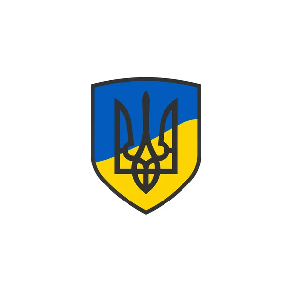 Malý erb z Ukrajiny. Štít a trojzubec ze žluté a modré vlajky. Stock vektorové ilustrace izolované na bílém pozadí. — Stockový vektor