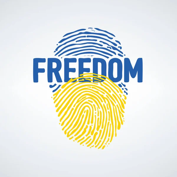 Украинская идентичность синий и желтый отпечаток пальца со свободой. Феллайни. Прекратить войну. Векторная иллюстрация на белом фоне. — стоковый вектор
