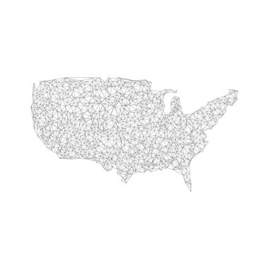 ABD 'nin soyut ağ çokgen çizgi haritası. Stok vektör illüstrasyonu beyaz arkaplanda izole edildi.