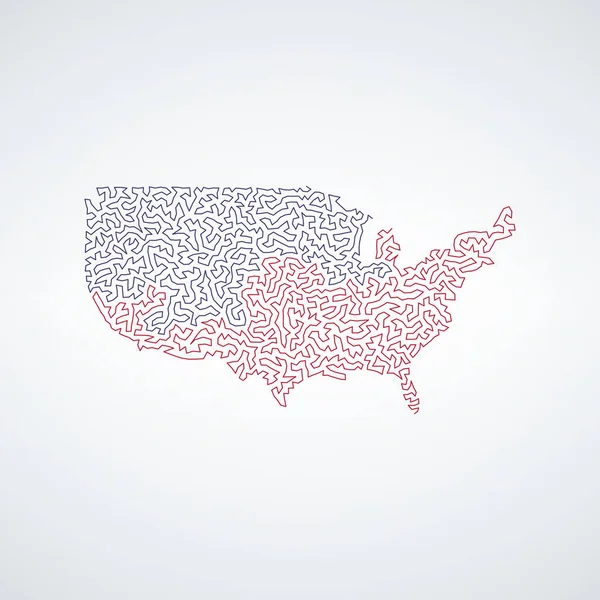 Ηνωμένες Πολιτείες της Αμερικής, ΗΠΑ χάρτης από κόκκινο και μπλε μοτίβο του πλέγματος λαβύρινθο. Εικονογράφηση διανύσματος αποθέματος απομονωμένη σε λευκό φόντο. — Διανυσματικό Αρχείο