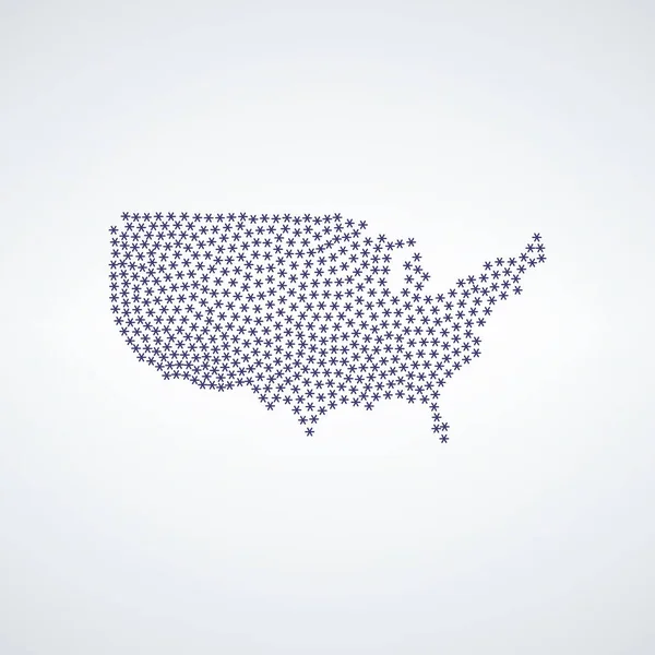 Αφηρημένος χάρτης των Ηνωμένων Πολιτειών που δημιουργήθηκε από αστέρια. Σχέδιο χάρτη δικτύου τεχνολογίας και επικοινωνίας. Εικονογράφηση διανύσματος αποθέματος απομονωμένη σε λευκό φόντο. — Διανυσματικό Αρχείο