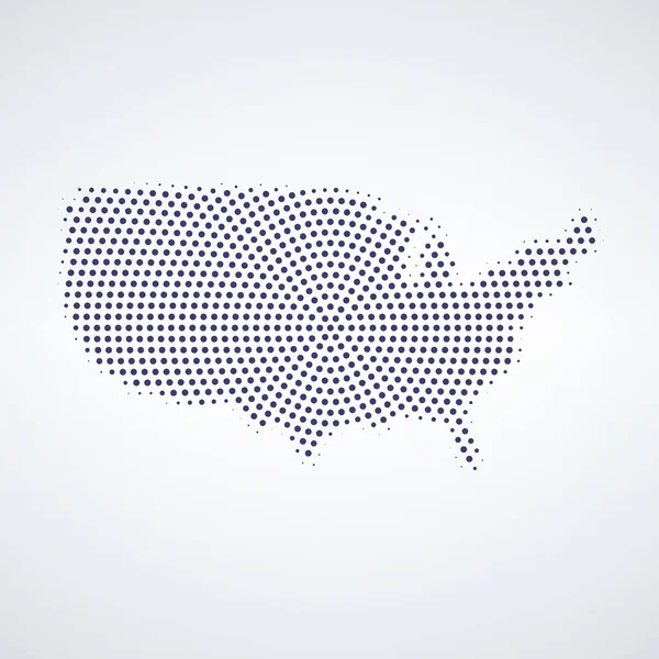 Κύκλος μισού τετραγώνου με κέντρο τις ΗΠΑ. Διανυσματικός γεωγραφικός χάρτης σε λευκό φόντο. Διάνυσμα ψηφιδωτό των ΗΠΑ Χάρτης δημιουργήθηκε από pixels σφαίρα. — Διανυσματικό Αρχείο