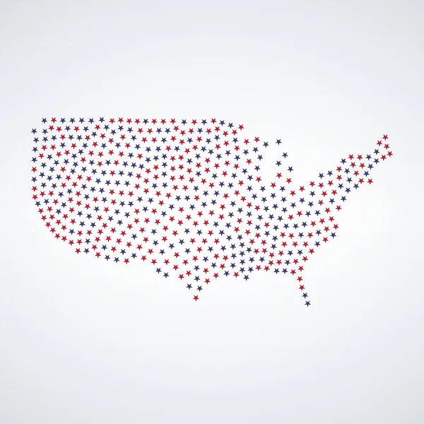 Αφηρημένος χάρτης των Ηνωμένων Πολιτειών που δημιουργήθηκε από μπλε και κόκκινα αστέρια. Σχέδιο χάρτη δικτύου τεχνολογίας και επικοινωνίας. Εικονογράφηση διανύσματος αποθέματος απομονωμένη σε λευκό φόντο. — Διανυσματικό Αρχείο