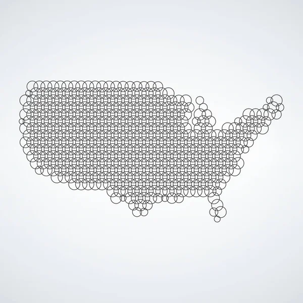 Χάρτης κύκλων των ΗΠΑ. Έννοια για δικτύωση, τεχνολογία και συνδέσεις. Αμερική φτιαγμένη από κύκλους. Εικονογράφηση διανύσματος αποθέματος απομονωμένη σε λευκό φόντο. — Διανυσματικό Αρχείο
