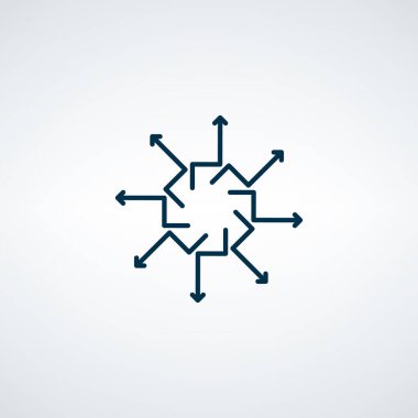 Dışa doğru ok simgesi yayılıyor. Dağıtım okları logo tasarım şablonu. Stok vektör illüstrasyonu beyaz arkaplanda izole edildi.