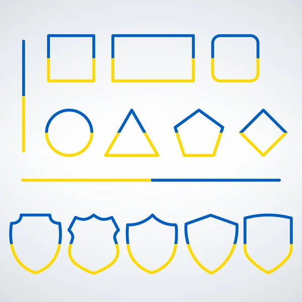 装飾フレームシールドとウクライナ愛国的な青と黄色の色の幾何学的な形状。白い背景に隔離されたストックベクトルイラスト. — ストックベクタ