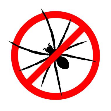 Uyarı işareti, örümcek yok, yasak işareti. Bilgilendirme ve kurumsal sağlık hizmetleri ve ilgili bakımın sembolü. Vektör illüstrasyonu