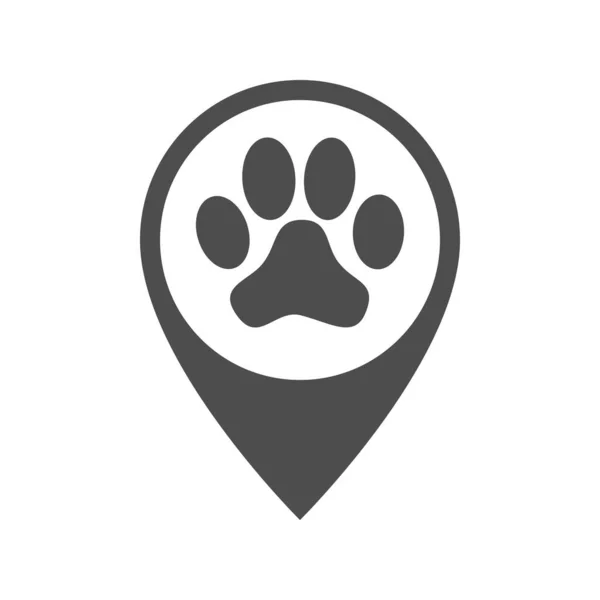 Paw Print Kaartwijzer Grafisch Pictogram Dierenkliniek Huisdier Producten Locatie Teken — Stockvector