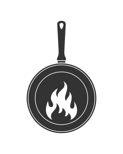 Plantilla Logotipo Alimentos Para Cocinar Signo Gráfico Sartén Llama Aislado — Vector de stock