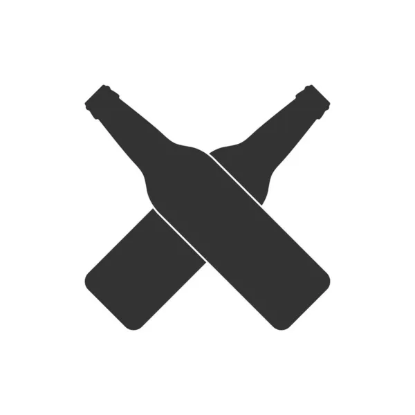 Grafická Šablona Lahví Piva Zkřížené Láhve Černá Silueta Izolované Bílém — Stockový vektor