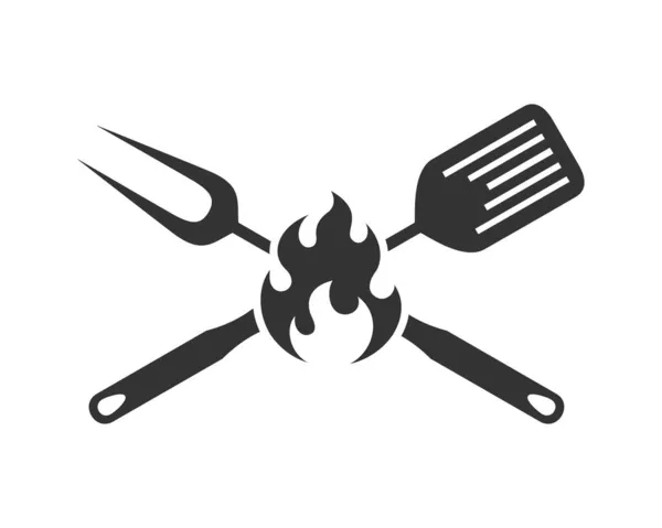 Modèle Conception Graphique Emblème Barbecue Outils Barbecue Croisés Panneau Flamme — Image vectorielle
