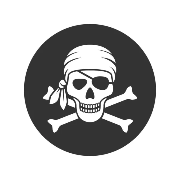 符号Jolly Roger 骷髅和骨骼图形标志在黑色的圆形孤立在白色的背景 矢量说明 — 图库矢量图片