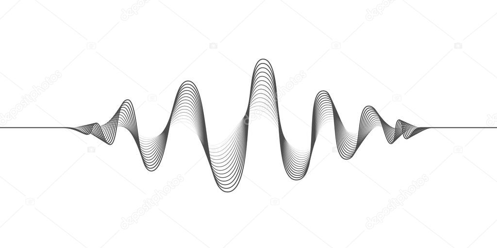 Sound wave graphic symbol.  Sign vibrations in form wave isolated on white background. Audio wave diagram concept. Vector illustration 