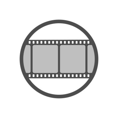 Film şeridi grafik simgesi. Beyaz arkaplanda izole edilmiş çemberdeki fotoğraf bandı işareti. Vektör illüstrasyonu