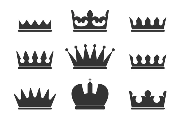 Набір Корон Графічних Піктограм Корони Різної Форми Знаки Ізольовані Білому — стоковий вектор