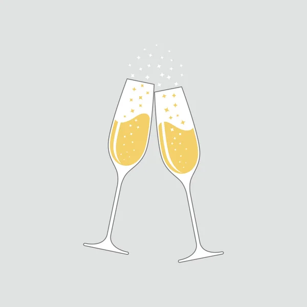 Klappergläser Champagner Ikone Jubel Mit Zwei Sektgläsern Auf Grauem Hintergrund — Stockvektor