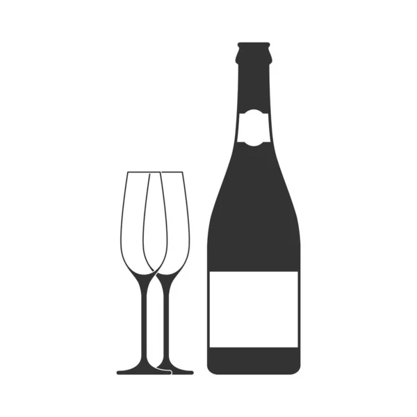 Champagne Fles Glazen Grafisch Icoon Champagne Bord Geïsoleerd Witte Achtergrond — Stockvector