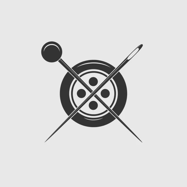 Plantilla Logotipo Estudio Costura Aguja Cruzada Con Pasador Botón Signo — Vector de stock