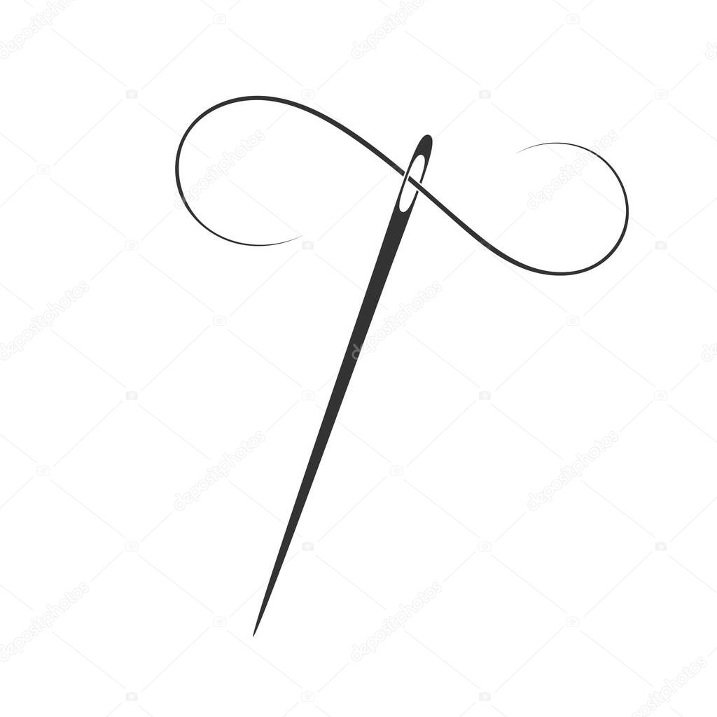 Needle graphic icon. Sign sewing needle with thread isolated on white background. Hand sewing symbol. Vector illustration