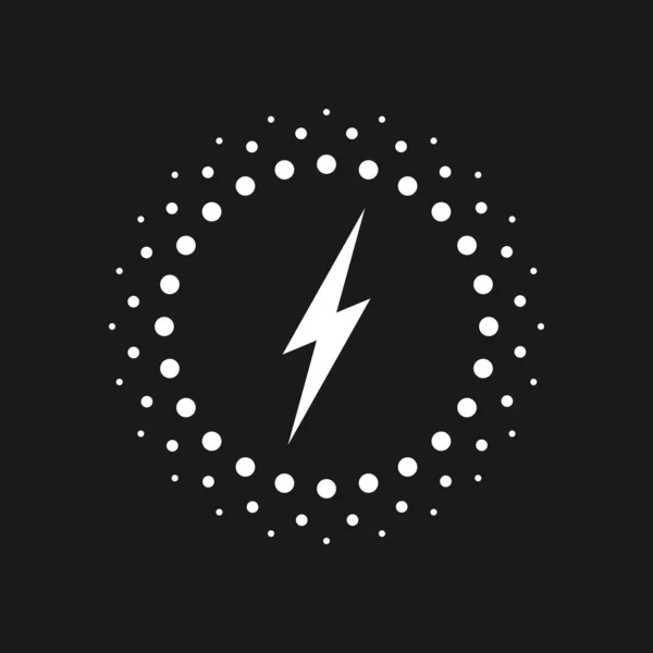 Grafická Ikona Bezdrátového Nabíjení Blesk Kruzích Znamení Izolované Černém Pozadí — Stockový vektor