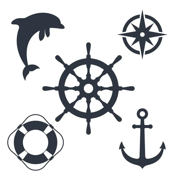 Námořní Cestování Grafické Set Symboly Námořní Příznaky Izolované Bílém Pozadí Vektorová Grafika