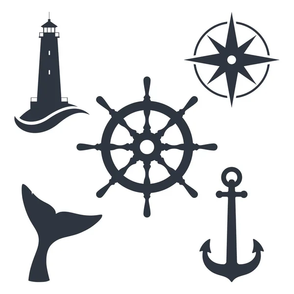 Námořní Cestování Grafické Set Symboly Námořní Příznaky Izolované Bílém Pozadí Stock Ilustrace