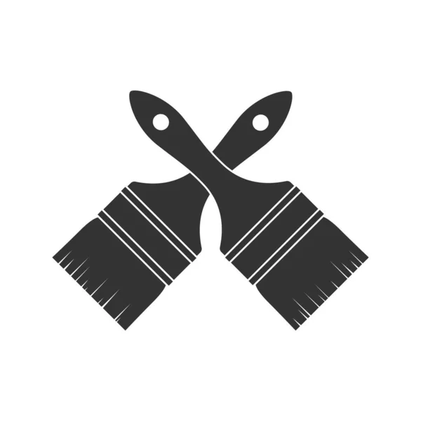 Dwie Skrzyżowane Pędzle Graficzna Ikona Pędzle Malarskie Znak Izolowane Białym — Wektor stockowy