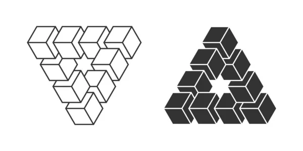 三角盘玫瑰的图标 三角形由9个立方体组成 光学幻象符号 三角线形设计 矢量说明 — 图库矢量图片