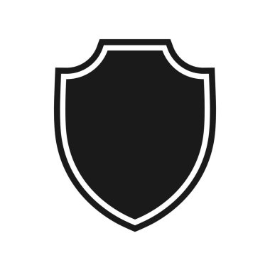 Boş kalkan grafik simgesi. Beyaz arka planda kalkan işareti izole edildi. Heraldik sembol. Vektör illüstrasyonu