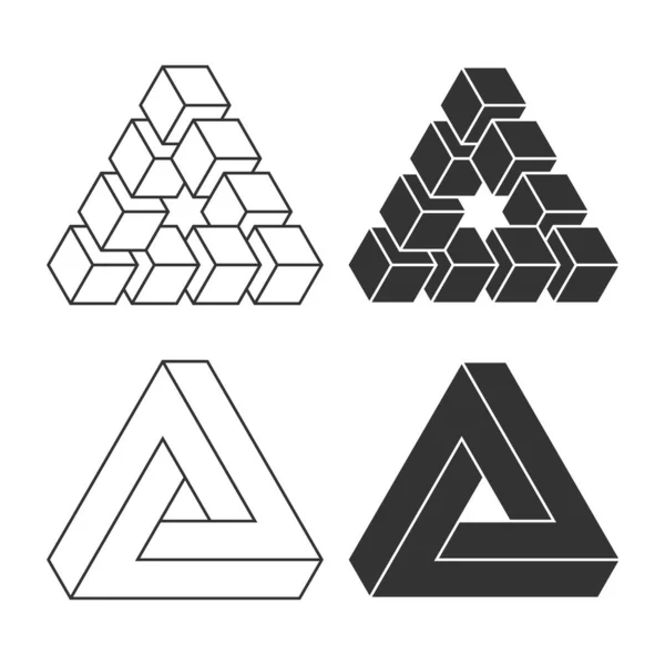 Conjunto Iconos Triángulos Penrose Símbolos Ilusión Óptica Triángulos Diseño Gráfico — Vector de stock