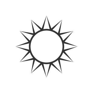 Güneş grafik simgesi. Beyaz zemin üzerinde izole edilmiş güneş işareti. Yazın sembolü. Vektör illüstrasyonu