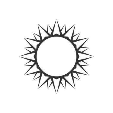 Güneş grafik simgesi. Beyaz zemin üzerinde izole edilmiş güneş işareti. Yazın sembolü. Vektör illüstrasyonu