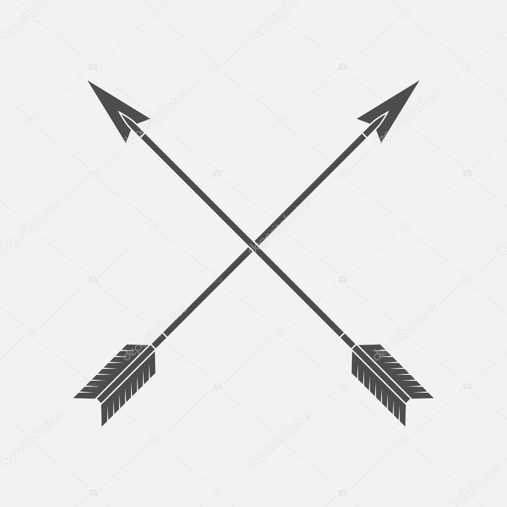 Arrows graphic icon. Crossed arrows sign isolated on white background. Vector illustration