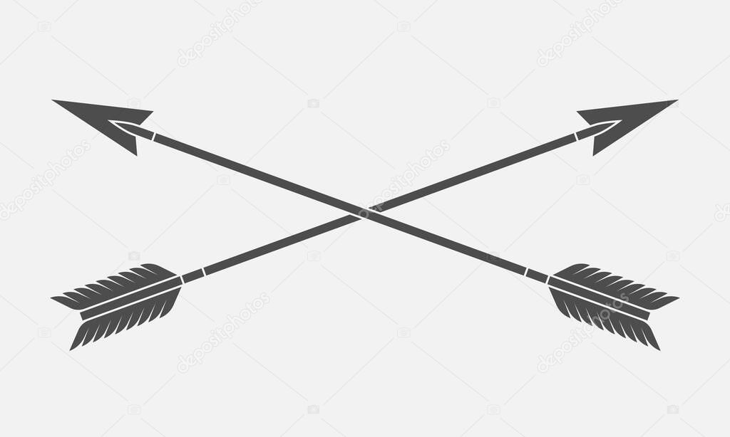 Two arrows graphic icon. Crossed arrows sign isolated on white background. Vector illustration