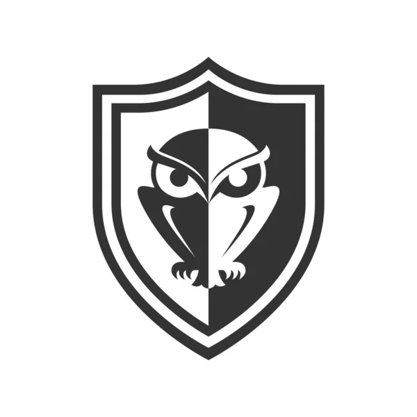 Escudo Con Emblema Gráfico Búho Firma Proteger Seguridad Aislada Sobre — Vector de stock